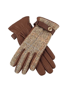 Tweed Women's Cashmere Lined Harris Tweed and Deerskin Leather Gloves Brechin Tobacco