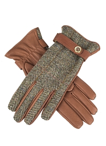 Tweed Women's Cashmere Lined Harris Tweed and Deerskin Leather Gloves Brechin Olive