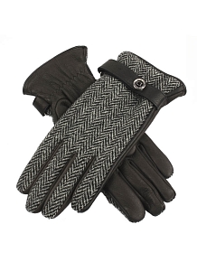 Tweed Women's Cashmere Lined Harris Tweed and Deerskin Leather Gloves Brechin Charcoal